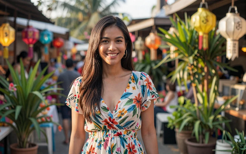Thai woman at a tropical market representing Thai dating culture